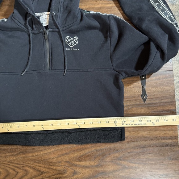 Pink Soda Sport Hoodie Womens Medium Black Cropped Pullover Logo Sleeves - Picture 8 of 10